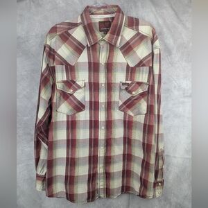 Cowboy Hardware XL Plaid Pearl Snap Shirt Maroon/Tan